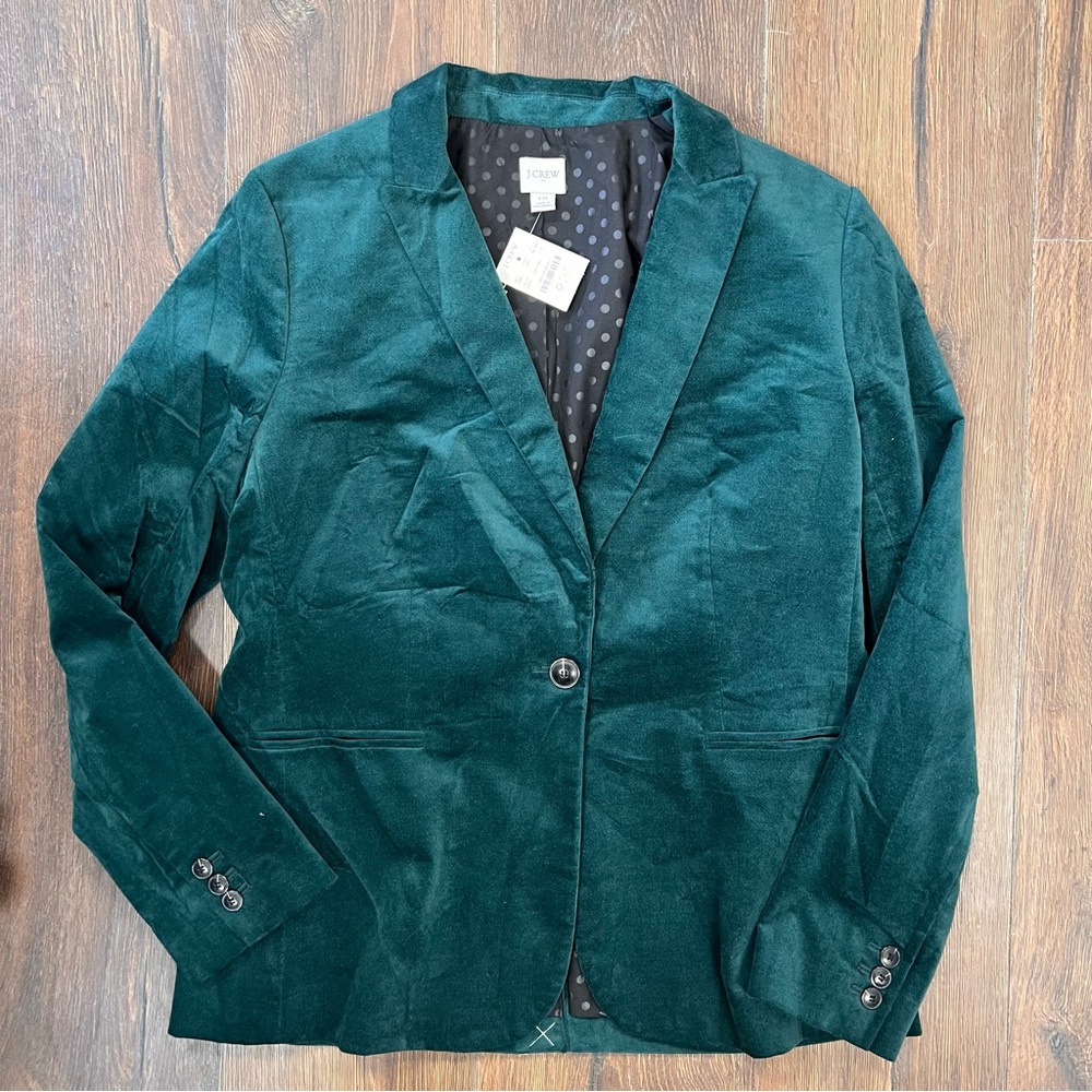 NEW J. Crew Women's Deep Green Velvet Blazer SZ 10 - Picture 2 of 4